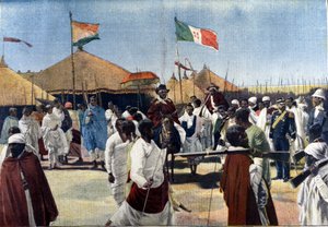 Besøg af Menelik II (1844-1913, konge af Etiopien) hos præsidenten for den italienske befuldmægtigede Ciccodicola af Unknown artist