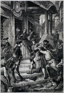 Voltaire (1694 - 1778) arresteret i Frankfurt i 1753 efter ordre fra den store Frederik II - i Histoire de France fra de fjerneste tider indtil 1789 af M. Guizot af Unknown artist