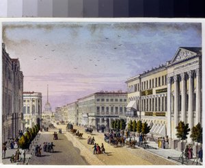 Udsigt over Nevsky-prospektet og politibroen i Sankt Petersborg (Album af Marie Taglioni af Unknown artist