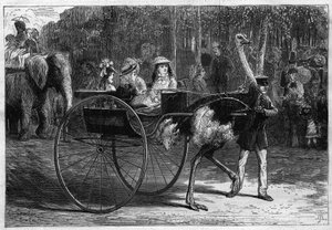 Gå på ryggen af en elefant og børn i en kariola slæbt af østrigerne. Tilvænningshaven i Bois de Boulogne i Paris af Unknown artist