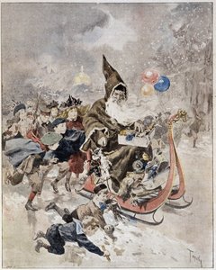 Akvarel forestillende julemanden. ""Den illustrerede verden"". 21/12/1895. af Unknown artist