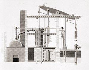 Watt dampmaskine. Skema. 1800-tals gravering af Unknown artist