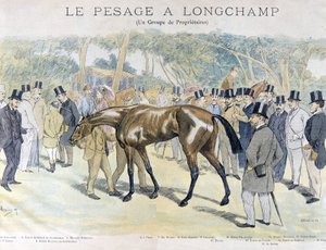 Vejning hos Longchamp og en gruppe hesteejere af Unknown artist