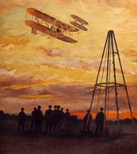 Wilbur Wrights fly (1867-1912) under flyvning af Unknown Artist