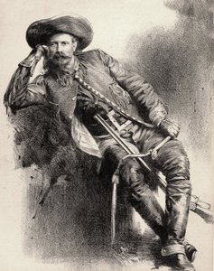 William Frederick Cody - kendt som Buffalo Bill - Portræt af Buffalo Bill (1846-1917), oberst William Cody - gravering efter plakat. af Unknown artist