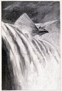 Bevinget køretøj krydser et vandfald, syg. "" The Master of the World "", Jules Verne, slutningen af det 19. århundrede. af Unknown artist