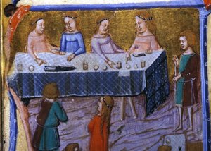 Kvinders banket. Miniature fra et manuskript fra 1200-tallet. af Unknown artist