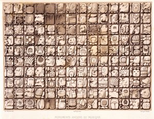 Skrivetavle - i "Ancient Monuments of Mexico: Palenqué and Other Ruins of the Ancient Civilization of Mexico" af Brasseur de Bourbourg, Paris af Unknown artist