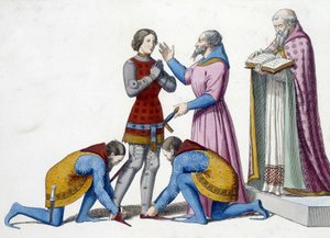 ridder - Opblødning af en ridder i Italien i det 14. århundrede - gravering af Unknown artist