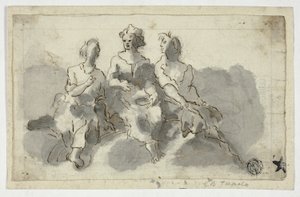 Tre siddende figurer (recto); siddende mand i profil (verso)