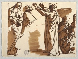 Tegning, Cartoons of Death of Ananias and St. Paul, efter Raphael, ca. 1820