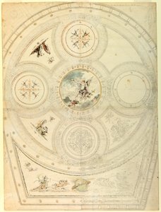 Tegning, loftsdekoration, Teatro Valle, Rom, 1821 af Unknown artistUnknown artist