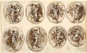 Tegning, loftdesign, historie, overflod i seks ovaler, salen med Herkules og Hebe, Palazzo Gessi, Faenza, 1813 af Unknown artistUnknown artist