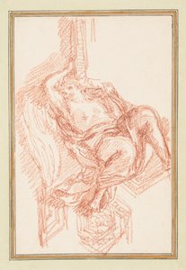 Tegning, loftsdetalje med bevinget mandsfigur, ca. 1759-70 af Unknown artistUnknown artist