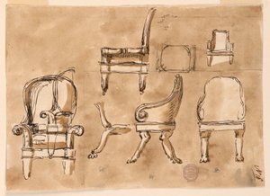 Tegning, Stole, ca. 1800 af Unknown artistUnknown artist