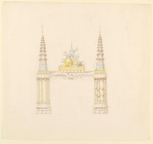 Tegning, skorstensstykke, musikrummets vestvæg, ca. 1820 af Unknown artistUnknown artist