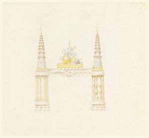 Tegning, skorstensstykke, musikrummets vestvæg, ca. 1820 af Unknown artistUnknown artist