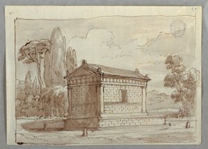 Tegning, Klassisk tempel i et landskab, ca. 1805 af Unknown artistUnknown artist