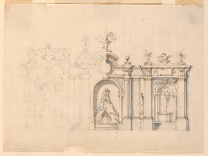 Tegning, Kolonnade med springvand, ca. 1770