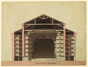 Tegning, Konkurrencedesign til La Fenice, Venedig: Tværsnit, 1788 af Unknown artistUnknown artist