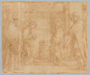 Tegning, kopi efter bebudelsen af englen til Zakarias, 1538-1600 af Unknown artistUnknown artist