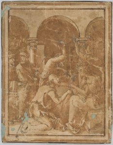 Tegning, kopi af tornekroningen i Den lille passion af Albrecht Durer, udgivet i 1511, 1525-1600 af Unknown artistUnknown artist