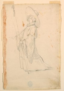 Tegning, kostumedesign: En pige i fantastisk dragt til en ballet, ca. 1720 af Unknown artistUnknown artist