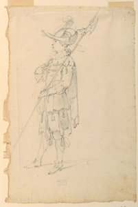 Tegning, kostumedesign: En hellebardist til en ballet, ca. 1720 af Unknown artistUnknown artist
