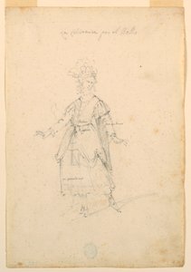 Tegning, kostumedesign: En kvindelig sanger til en ballet, ca. 1720 af Unknown artistUnknown artist