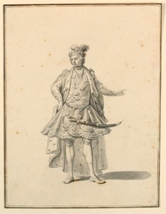 Tegning, kostumedesign: Persisk prins, til en sceneproduktion designet af Giuseppe Galli Bibiena, 1719 af Unknown artistUnknown artist
