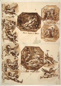 Tegning, Amor og Psyke: Fire oktagoner og otte tegninger af Amor, 1810-15 af Unknown artistUnknown artist