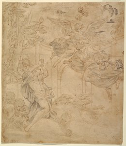 Tegning, Daniel i løvens hule, ca. 1630-40 af Unknown artistUnknown artist