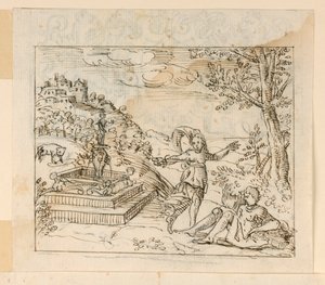 Tegning, Thisbes død, 1600-1625 af Unknown artistUnknown artist