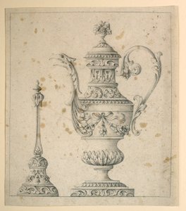 Tegning, Dekoreret kande og håndklokke, 1860-80 af Unknown artistUnknown artist