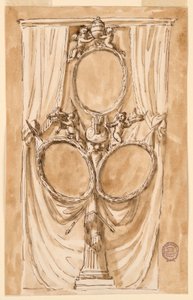Tegning, Dekoration til portræt af pave Pius VI og kongepar, ca. 1790 af Unknown artistUnknown artist