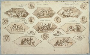Tegning, udsmykning af loftet i et soveværelse i Villa Aldini, Montmorency, 1813 af Unknown artistUnknown artist