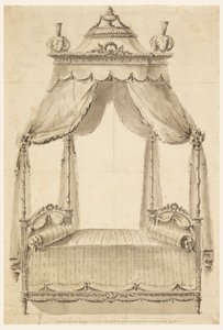 Tegning, design til en seng, ca. 1785 af Unknown artistUnknown artist