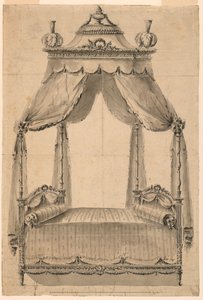 Tegning, design til en seng, ca. 1785 af Unknown artistUnknown artist