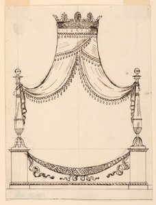Tegning, design til en seng, ca. 1800 af Unknown artistUnknown artist