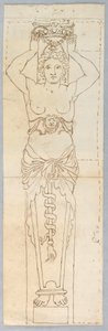 Tegning, design til en karyatide, 18. århundrede af Unknown artistUnknown artist
