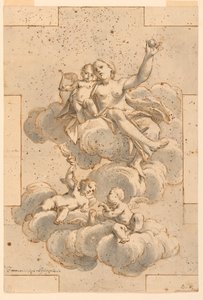 Tegning, udkast til et loftsmaleri, Venus, Amor og Putti, 1700-29 af Unknown artistUnknown artist