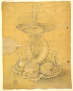 Tegning, design til et midterstykke, 1630-60 af Unknown artistUnknown artist