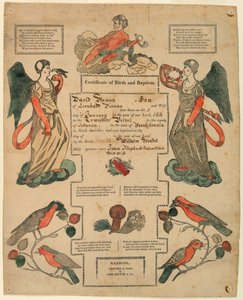 Fraktur, dåbsattest [fødselsattest], 1816 af Unknown artistUnknown artist