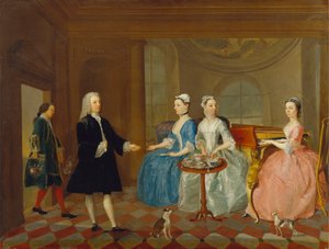 En familie, der serveres med te, muligvis Carter-familien af Unknown artist