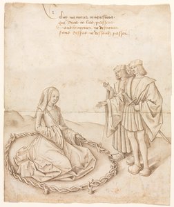 En dame med tre bejlere af Unknown artist