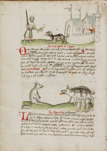 En mand med et sværd og en hund med et ben; en ulv og en gris af Unknown artist