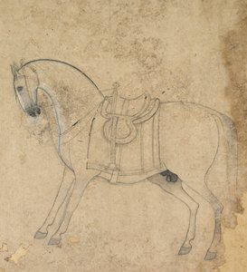En opsadlet hest af Unknown artist