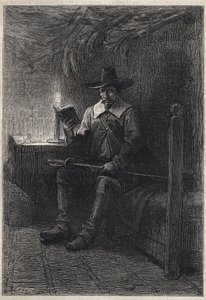 En skotsk puritaner - illustration fra det 19. århundrede til den historiske roman "The Puritans of Scotland" (Old Mortality) af Walter Scott (1771-1832) af Unknown artist