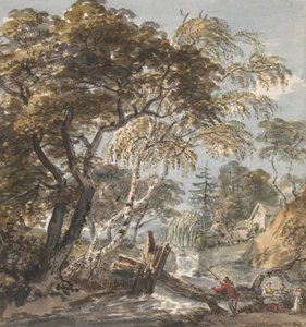 En skovstrøm med lystfisker af Unknown artist