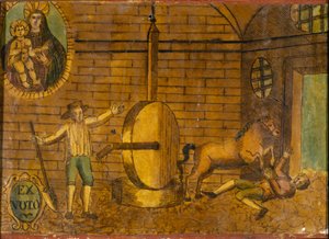 En mand væltet af en hest, ex voto fra slutningen af det 18. århundrede. af Unknown artist